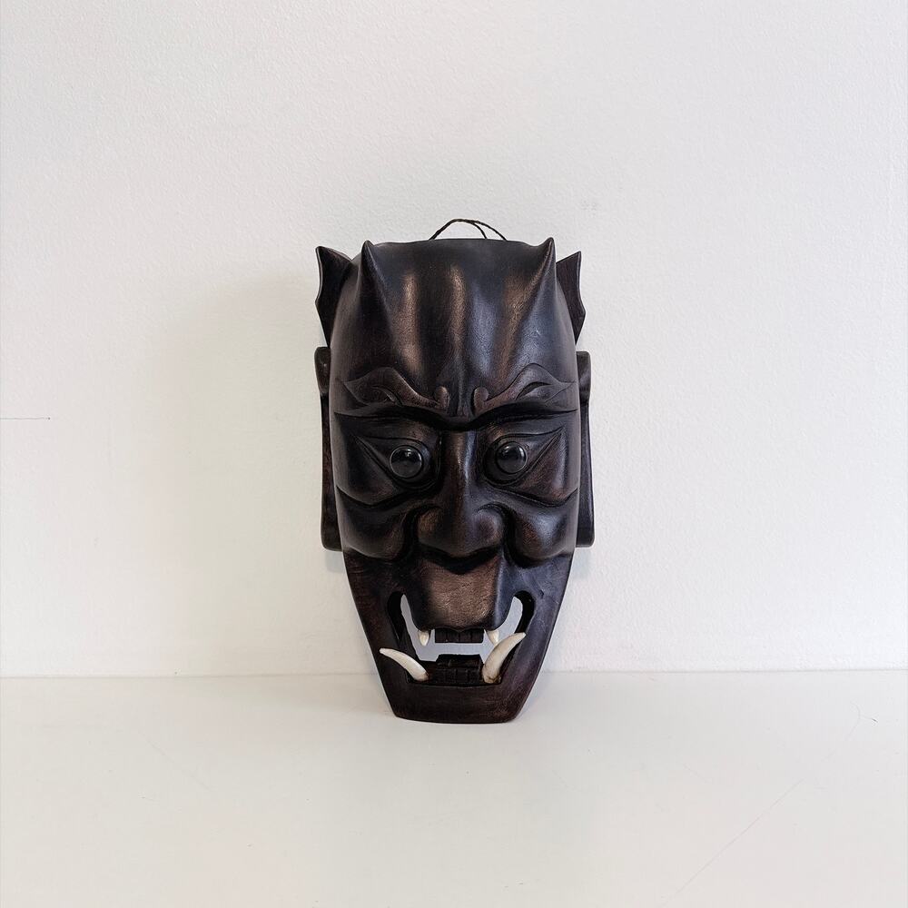 VTG JAPANESE ONI NOH THEATER MASK HAND-CARVED WOOD WALL DECOR